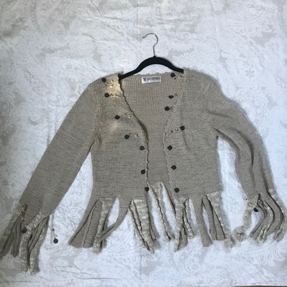 Fringe Via Vittoria Cardigan w/beaded detail